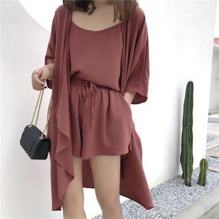 Plain Elbow Sleeve Long Light Jacket / Set: Plain Camisole Top + Shorts