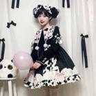 Long-sleeve Cow Print A-line Dress