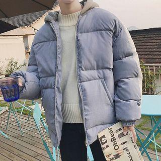 Dog Print Color Block Hooded Padded Jacket