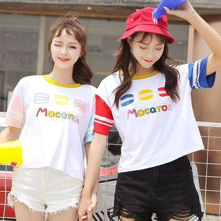 Short-sleeve Printed Colored Panel Top