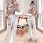Floral Print Blouse / Plain Boot-cut Pants / Set