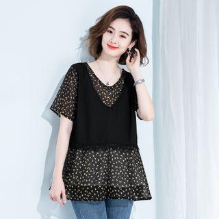 Floral V-neck Short-sleeve T Shirt
