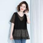 Floral V-neck Short-sleeve T Shirt
