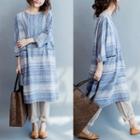 3/4-sleeve Striped A-line Midi Dress