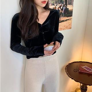 V-neck Velvet Cropped Cardigan