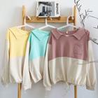 Color-block Single-breasted Lace-up Long-sleeve T-shirt