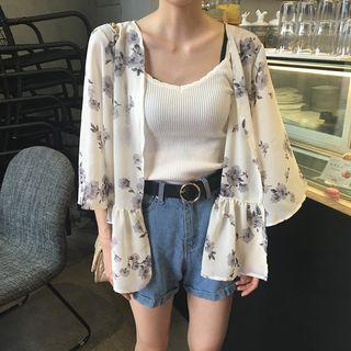 3/4-sleeve Floral Chiffon Jacket