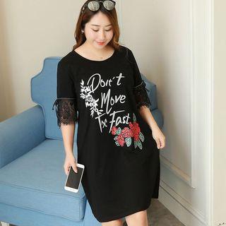 Floral Elbow-sleeve T-shirt Dress