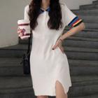 Short-sleeve Mini Knit Dress White - One Size