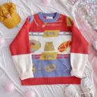 Color Block Crew-neck Sweater Red & White & Yellow - One Size