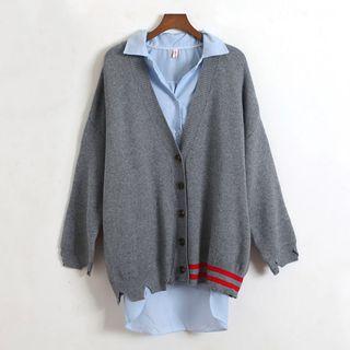 V-neck Stripe Buttoned Cardigan
