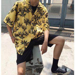 Couple Matching Elbow-sleeve Palm Tree Print Shirt
