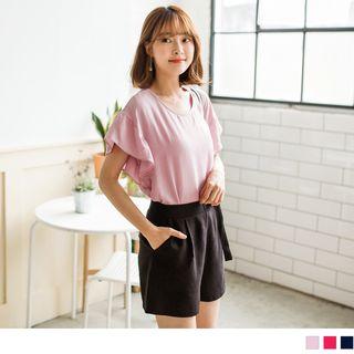 Flutter Sleeve Lace Up Back Top