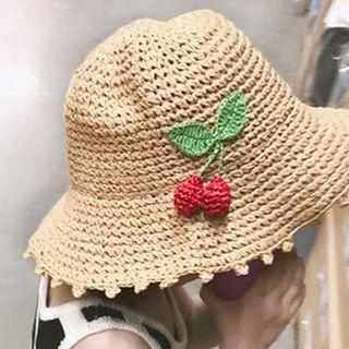 Foldable Cherry Straw Bucket Hat