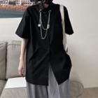 Short Sleeve Chain Detail Button-up Shirt Black - One Size