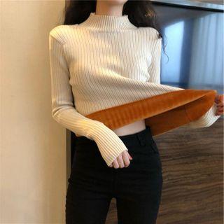 Long-sleeve Mock Neck Fleece Knit Top