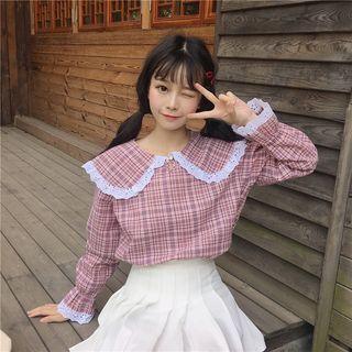 Lace-trimmed Plaid Shirt