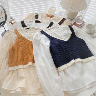 Set: Long-sleeve Top + Knit Strap Top