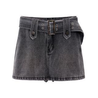 High-waist Plain Denim Mini Skirt