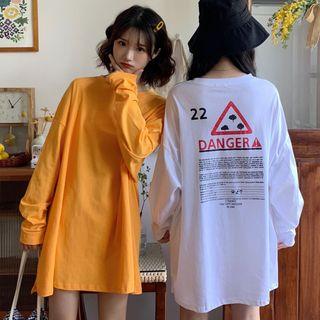 Long-sleeve Sign-print T-shirt