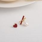 Asymmetrical Bow Drop Earring 1 Pair - S925 Silver - Red - One Size