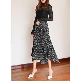 Pattern Long Accordion-pleat Skirt