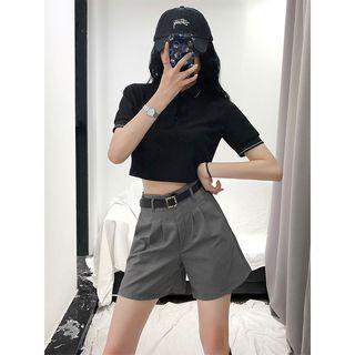 Crop Polo Shirt Black - One Size
