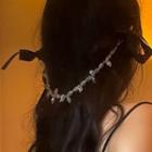 Rhinestone Floral Headpiece 1808a - Silver & White & Black - One Size