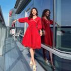 3/4-sleeve Crochet Trim A-line Dress