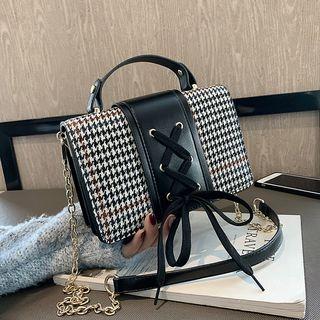 Houndstooth Faux Leather Crossbody Bag