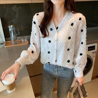 Puff-sleeve Fringed Dotted Blouse