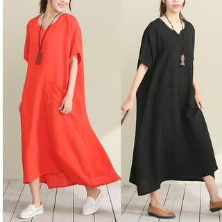 Short-sleeve Pocket Midi Dress