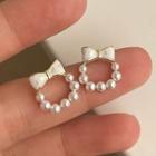 Bow Shell Faux Pearl Alloy Earring 1 Pair - White - One Size