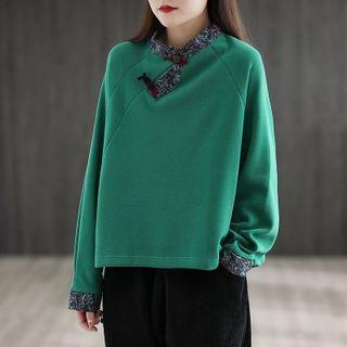 Floral Print Panel Frog Buttoned Jacket