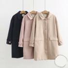 Embroidered Buttoned Coat / Contrast-trim Hooded Duffle Coat