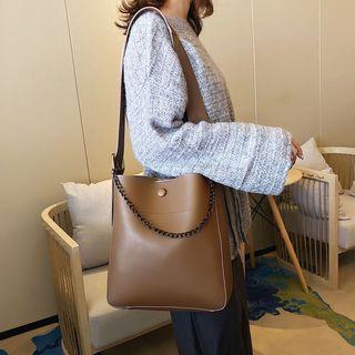 Set: Faux Leather Chain Strap Bucket Bag + Pouch