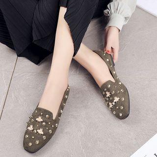 Studded Faux-suede Flat Loafers