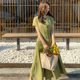 V-neck Button-detail Midi Shirtdress