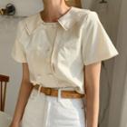 Short-sleeve Double-breasted Blouse White - One Size