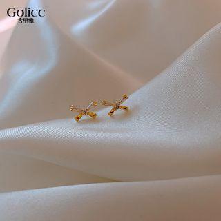 Alloy Rhinestone Bow Earring 1 Pair - As Shown In Figure - One Size