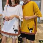 Couple Matching Short Sleeve Printed Tee With Hood