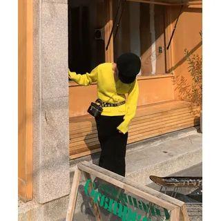 Dual-pocket Woolen Cardigan Yellow - One Size