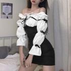 Long-sleeve Off-shoulder Mini Bodycon Dress Black - M