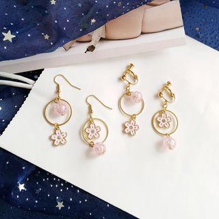 Non-matching Alloy Sakura & Bead Dangle Earring