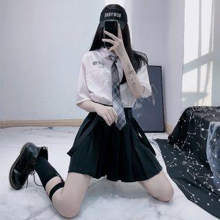 Tie-neck Elbow-sleeve Cropped Shirt