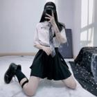 Tie-neck Elbow-sleeve Cropped Shirt