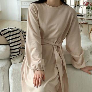Plus Size Bishop-sleeve Maxi Dress With Sash