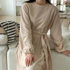 Plus Size Bishop-sleeve Maxi Dress With Sash