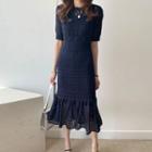 Pointelle Short-sleeve Sheath Knit Dress