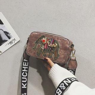 Elephant Applique Faux Leather Crossbody Bag